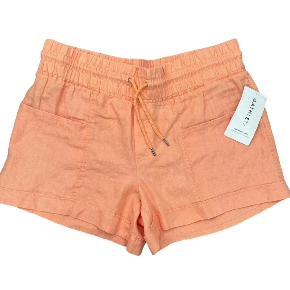 NWT Athleta Cabo 4" Linen Drawstring Shorts Cactus Peach 14 - Picture 5 of 11